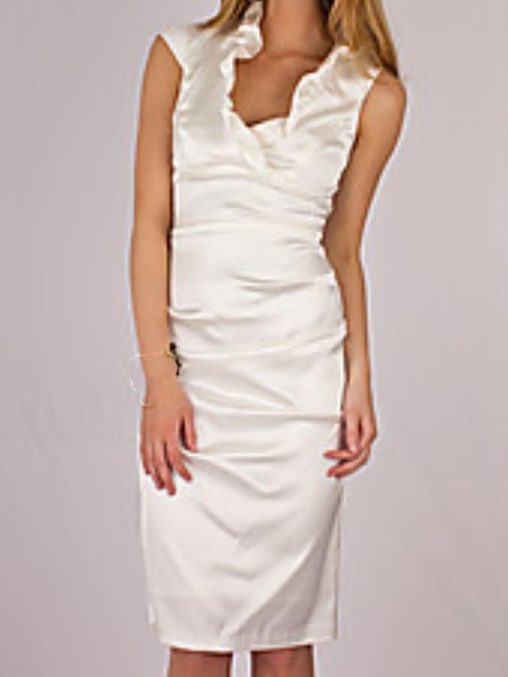Elegant, ivory-white formal cocktail dress by the designer brand XSCAPE
